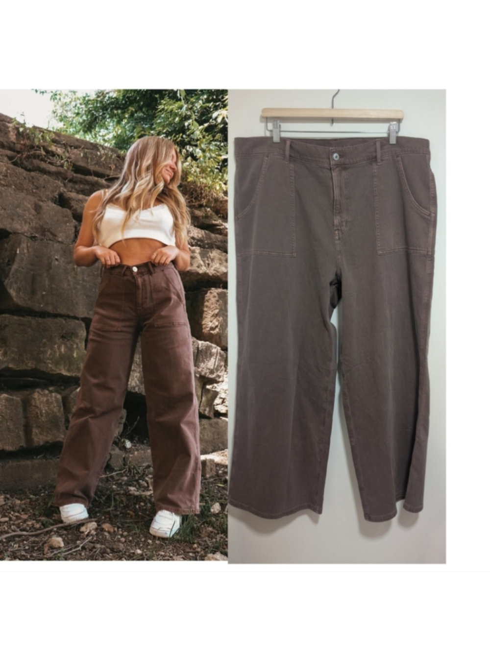 AE | Super High-Waisted Baggy Wide-Leg Pant with Stretch In Brown